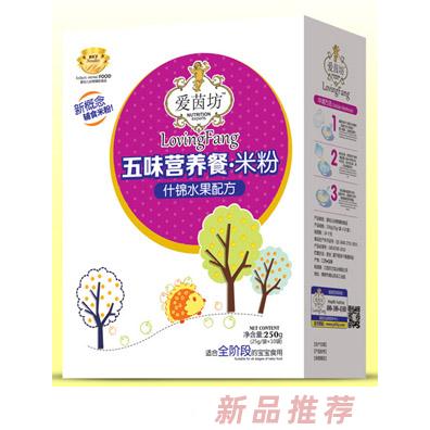 愛茵坊什錦水果雙益護(hù)暢五谷珍寶燕麥鐵鋅五味營養(yǎng)餐米粉盒裝輔食代理