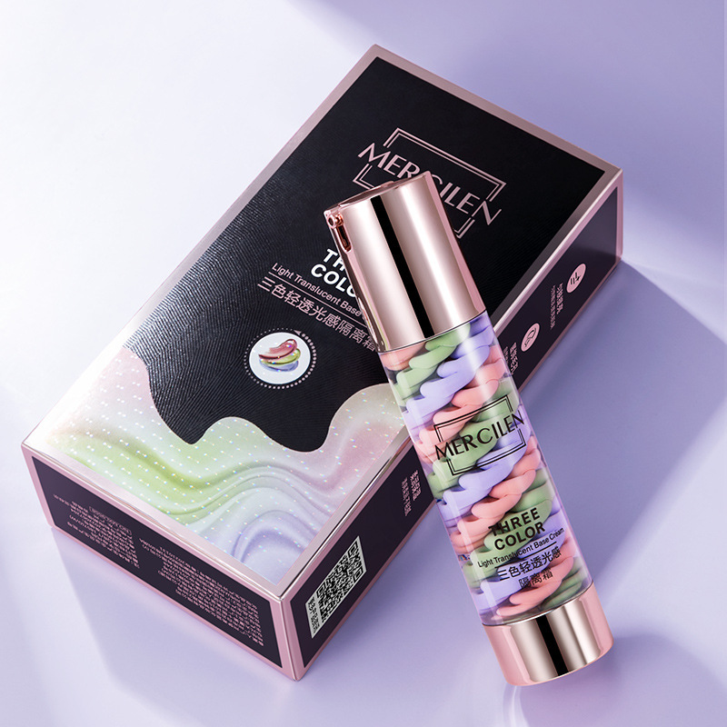 夢希藍(lán)三色光感清透隔離霜妝前打底遮瑕隱匿毛孔防水防汗隔離霜OEM代加工