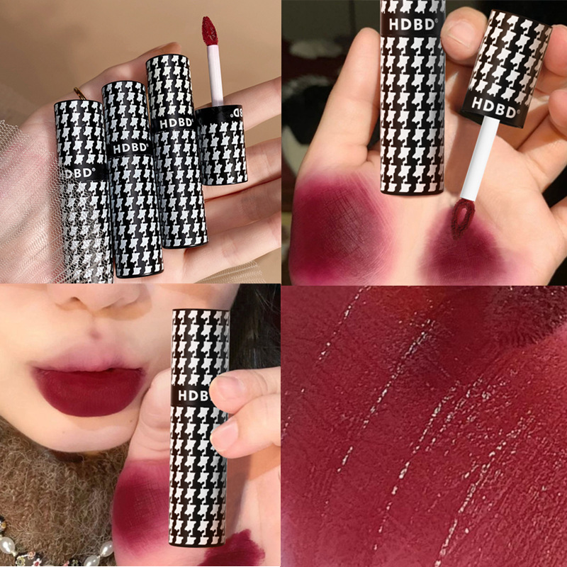HDBD千鳥格限定唇釉啞光霧面防水不掉色平價(jià)口紅顯白學(xué)生素顏OEM代加工