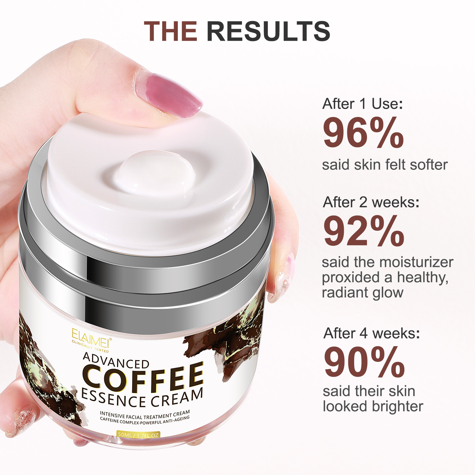 跨境現(xiàn)貨ELAIMEI 按壓式咖啡面霜保濕補(bǔ)水滋潤(rùn)面部護(hù)理按摩霜50gOEM代加工