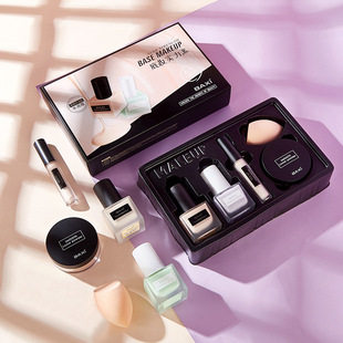 巴茜輕顏小肌密底妝五件套 粉底液遮瑕液隔離霜散粉套裝國貨彩妝oem代加工