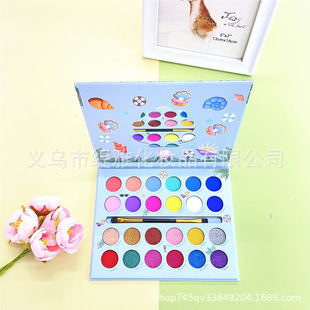 可愛(ài)卡通貝殼海螺圖案24色珠光啞光多色眼影盤(pán)彩妝oem代加工