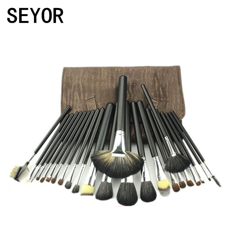 24支棕色包化妝套刷動(dòng)物毛化妝刷OEM代加工