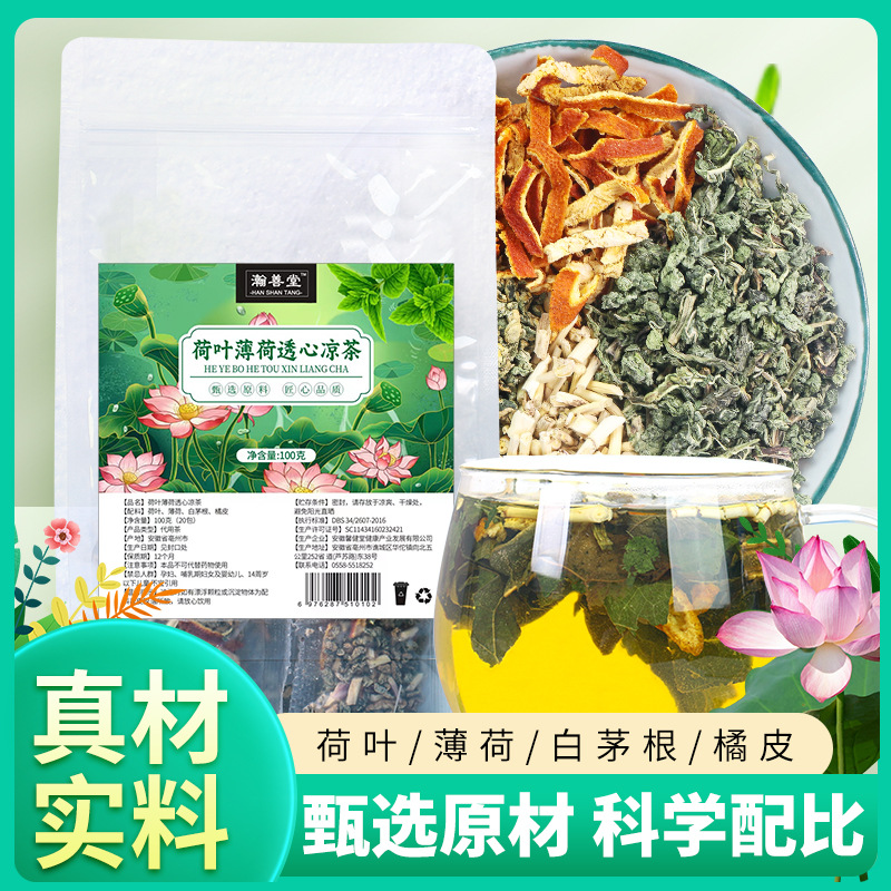 瀚善堂荷葉薄荷透心涼茶防暑降溫薄荷白茅根荷葉降暑茶夏季養(yǎng)生茶OEM代加工